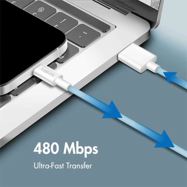Logilink USB 2.0 C/M - A/M 60W cable 0,5m Blue