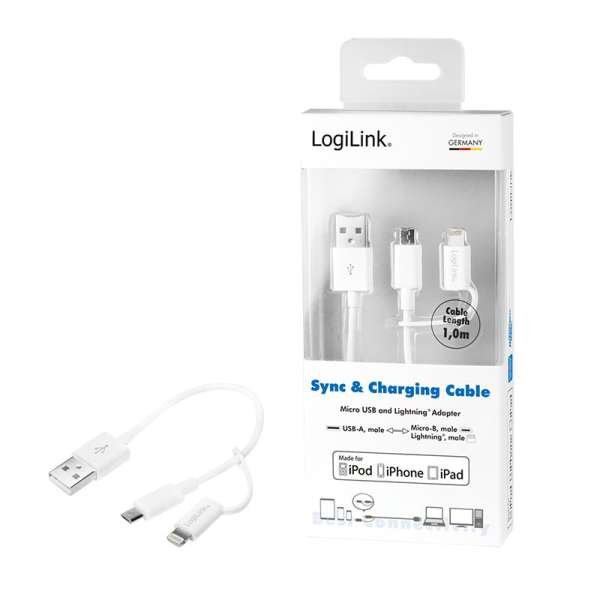 Logilink USB 2.0 cable USB-A/M to Micro-USB + Lightning/M 1m White