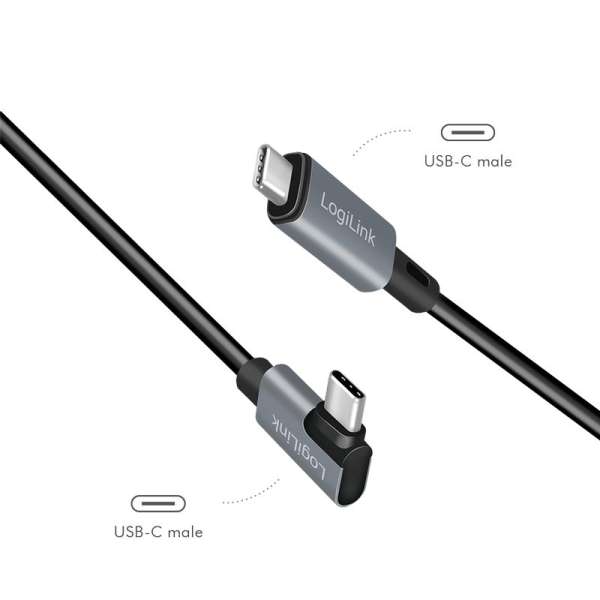Logilink USB 2.0 Type-C cable C/M 90° to USB-C/M E-mark 3m Black/Grey