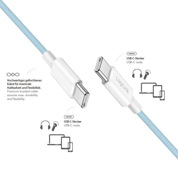 Logilink USB 2.0 Type-C male/male cable 0,5m Blue
