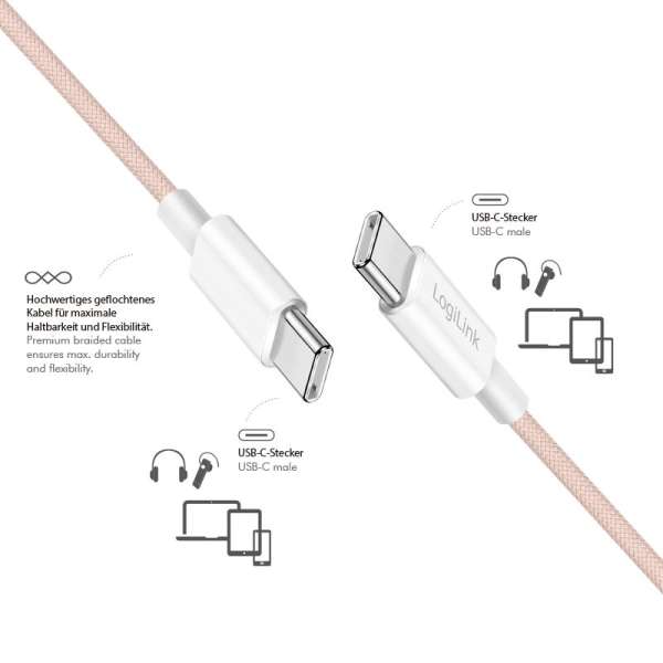 Logilink USB 2.0 Type-C male to male cable 1m Pink
