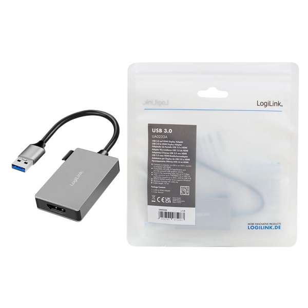 Logilink USB 3.0 adapter USB-A/M to HDMI-A/F 1080p 0,15m Grey