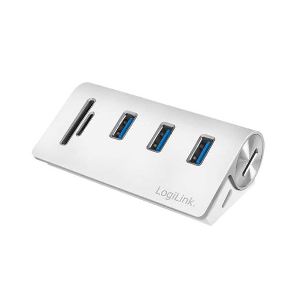 Logilink USB 3.0 hub 3-port with card reader for SD/microSD aluminum casing