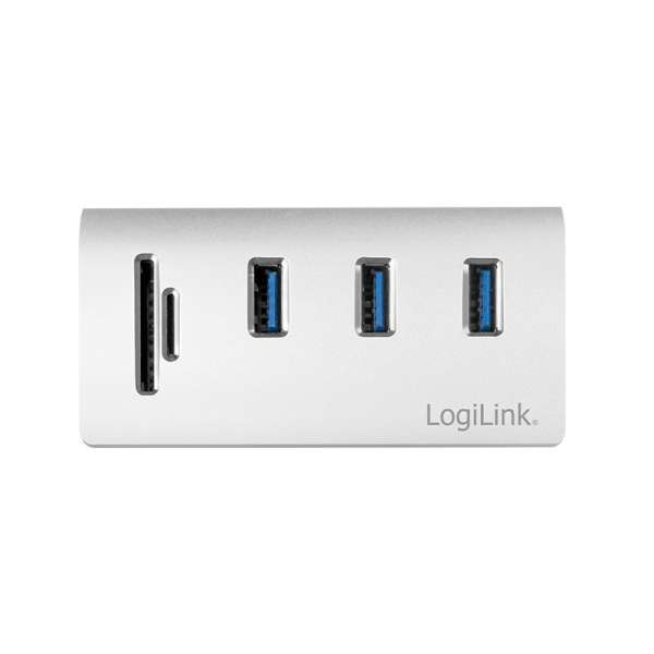 Logilink USB 3.0 hub 3-port with card reader for SD/microSD aluminum casing