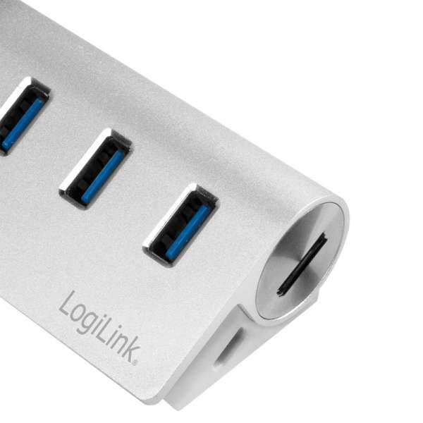 Logilink USB 3.0 hub 3-port with card reader for SD/microSD aluminum casing