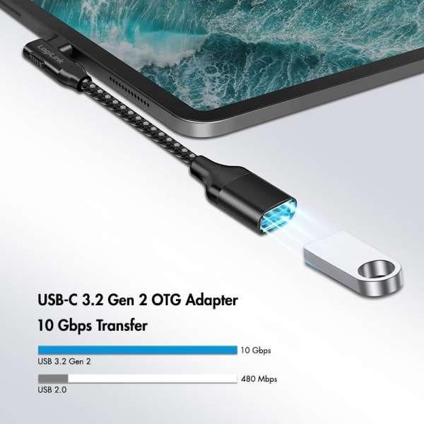 Logilink USB 3.2 Gen2 Type-C adapter, C/M 90° to USB-A/F 0,2m Black