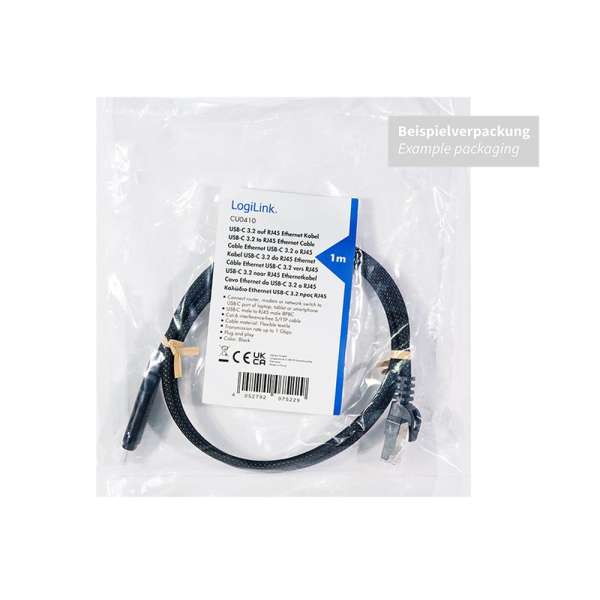 Logilink USB 3.2 Type-C Ethernet cable Black/Grey