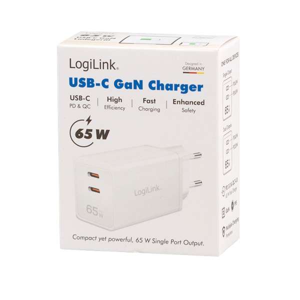 Logilink USB-C charger 2xUSB-C (PD 3.0/QC 4.0) 65W White
