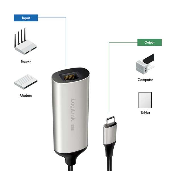 Logilink USB-C/M 3.2 Gen 1 to RJ45/F 5G Gigabit Ethernet Adapter Aluminium