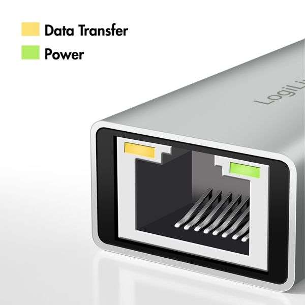 Logilink USB-C to Gigabit Ethernet Adapter with 2-in-1 USB Connection Grey