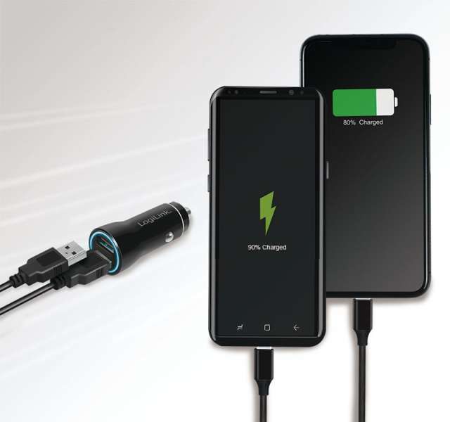 Logilink USB car charger 2x USB-A 10,5W Black