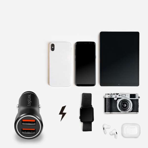 Logilink USB car charger 2x USB-A 10,5W Black