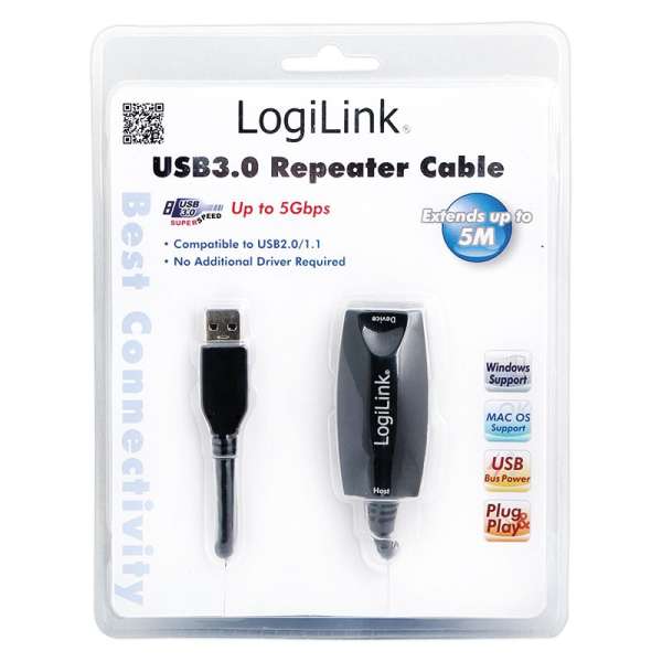 Logilink USB3.0 Repeater cable 5m Black
