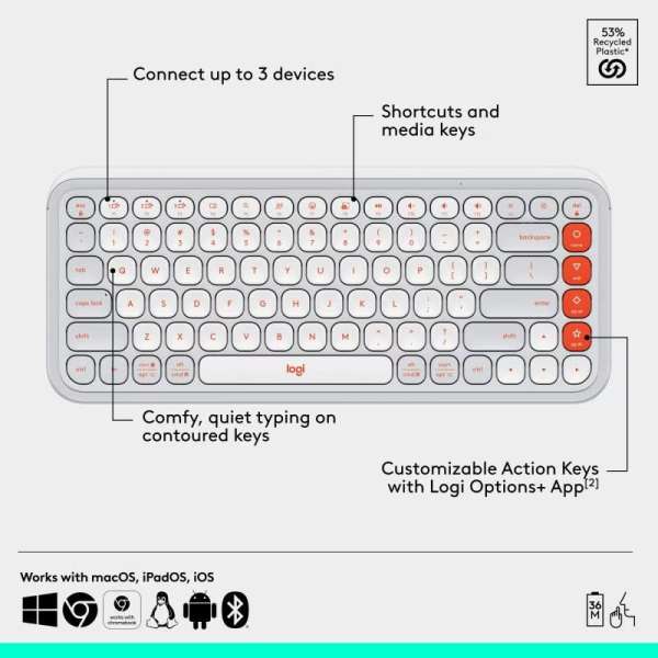 Logitech Pop Icon Wireless Keyboard Combo Off White/Orange US