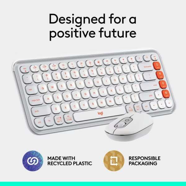 Logitech Pop Icon Wireless Keyboard Combo Off White/Orange US