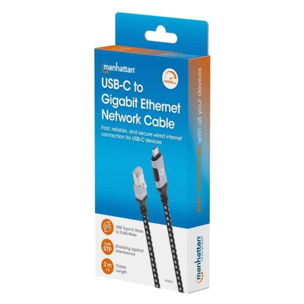 Manhattan CAT6 FTP USB-C to Gigabit Ethernet Network Cable 2m Black/Silver