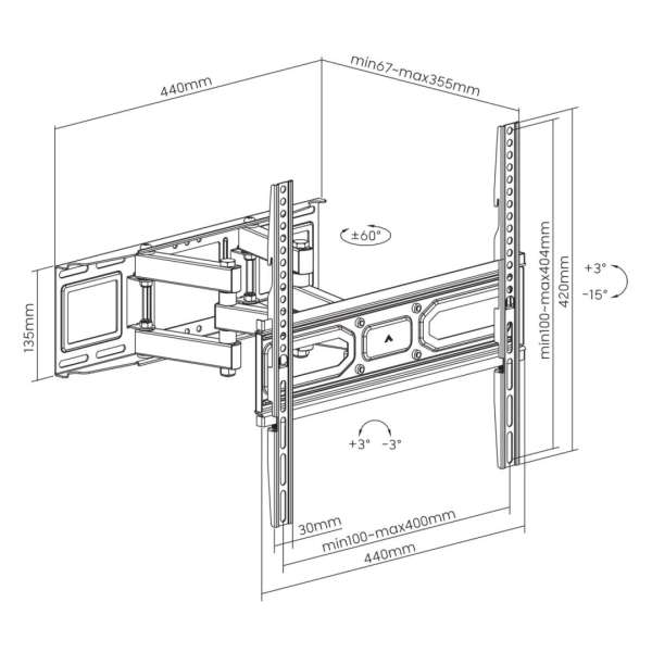 Manhattan Full-Motion TV Wall Mount with Post-Leveling Adjustment 32"-70" Black