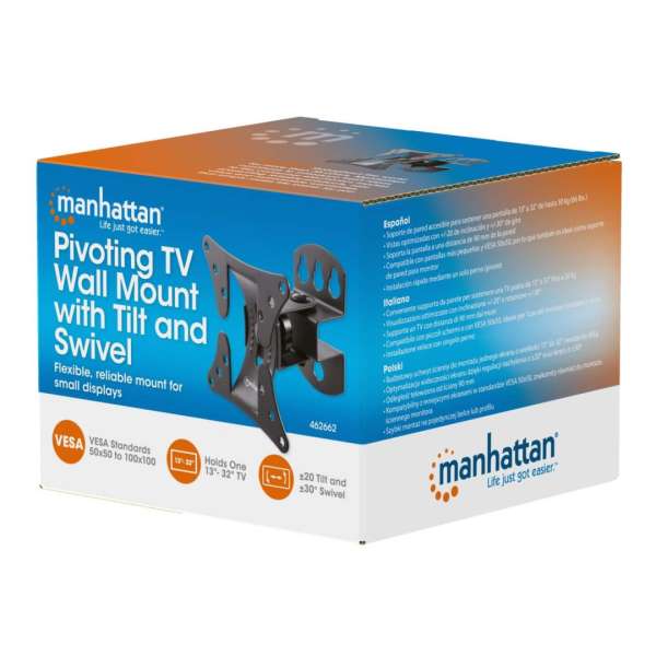 Manhattan Pivoting TV Wall Mount with Tilt and Swivel 13"-32" Black