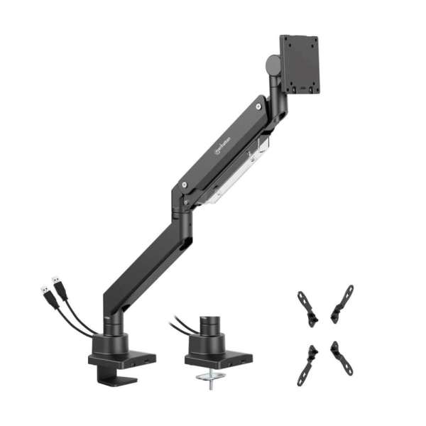 Manhattan Ultra heavy-Dusty Aluminium Gas Spring Single Desk Mount with USB Port 17"-57" Black
