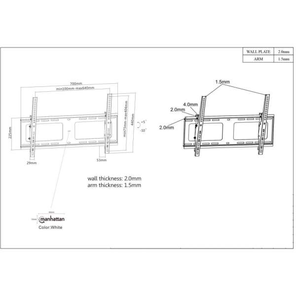 Manhattan Universal Flat-Panel TV Tilting Wall Mount with Post-Leveling Adjustment 37"-80" Black