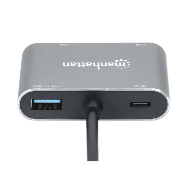 Manhattan USB-C to HDMI & VGA 4-in-1 Docking Converter with Power Delivery Space Gray