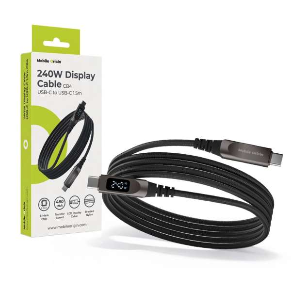 Mobile Origin 240W Display Cable USB-C to USB-C 1,5m Black
