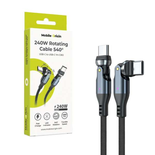 Mobile Origin 240W Rotating Cable 540° USB-C to USB-C 1m Black