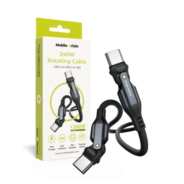 Mobile Origin 240W Rotating USB-C to USB-C Cable 1m Black