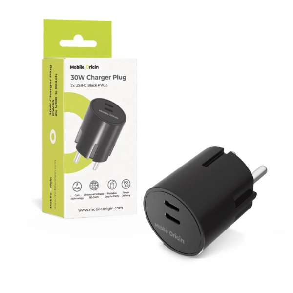Mobile Origin 30W Charger Plug PW33 2x USB-C Black