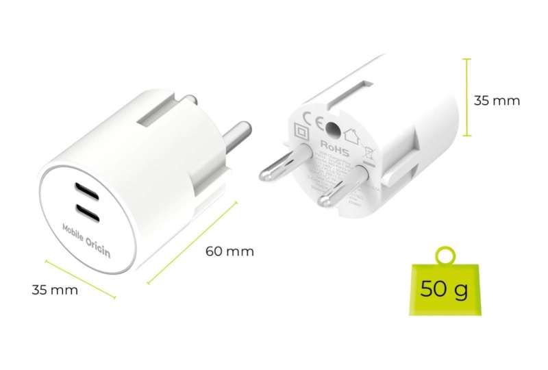 Mobile Origin 30W Charger Plug PW33 2x USB-C White