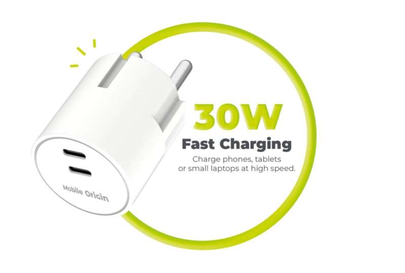 Mobile Origin 30W Charger Plug PW33 2x USB-C White