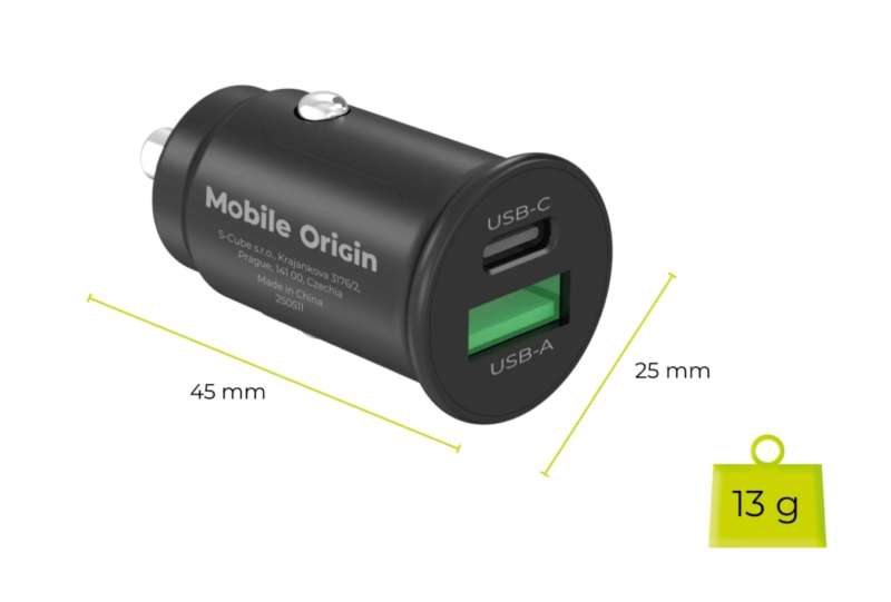 Mobile Origin 30W Super Car Charger CA19 - USB-C, USB-A Black