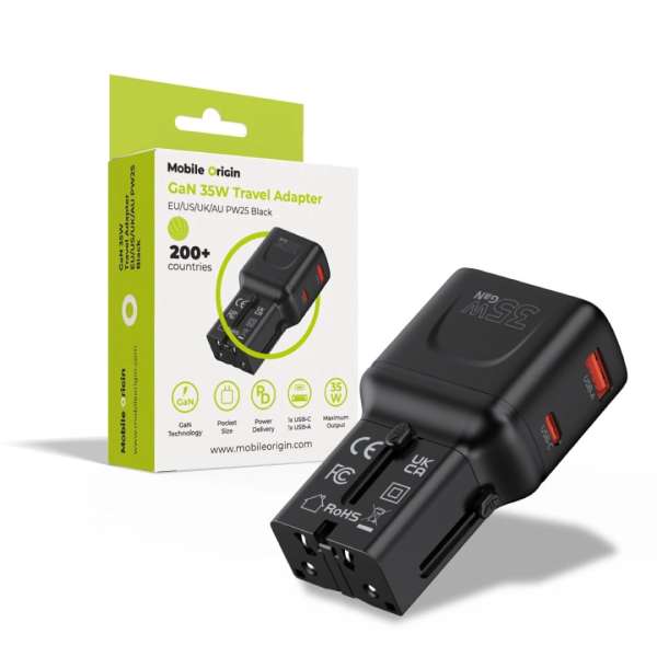 Mobile Origin 35W Travel Adapter EU/US/UK/AU PW25 Black