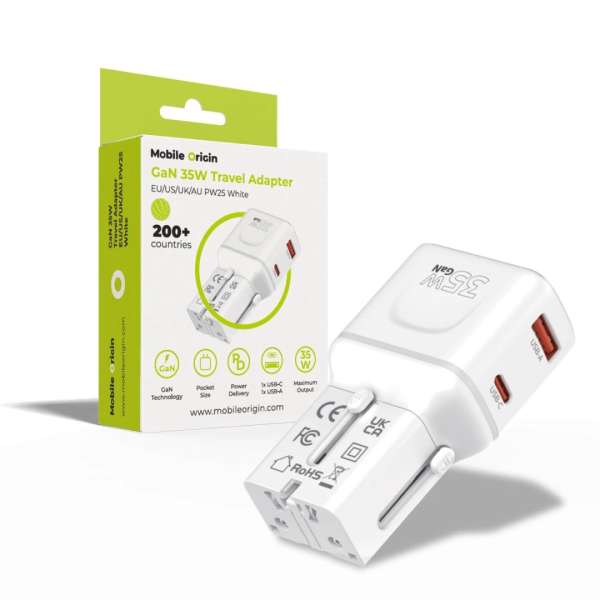 Mobile Origin 35W Travel Adapter EU/US/UK/AU PW25 White