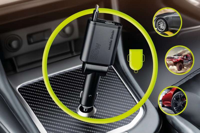 Mobile Origin 3in1 50W Car Charger CA27 - USB-C + USB-A, USB-C Space Gray