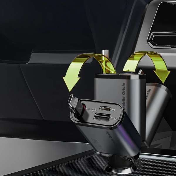 Mobile Origin 3in1 50W Car Charger CA27 - USB-C + USB-A, USB-C Space Gray