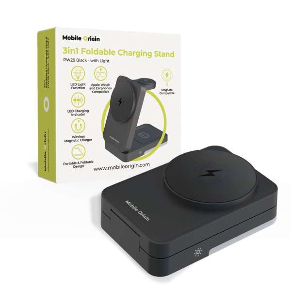 Mobile Origin 3in1 Foldable Charging Stand with light  PW28 Black