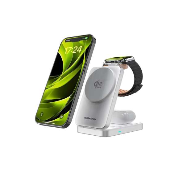 Mobile Origin 3in1 Qi2 MagSafe Compatible Foldable Charging Stand 25W PW35 Silver