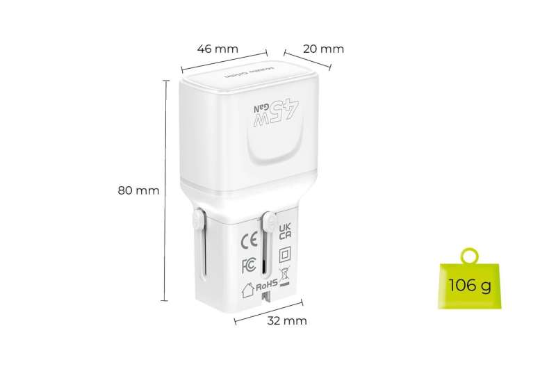 Mobile Origin 45W Travel Adapter EU/US/UK/AU PW26 White