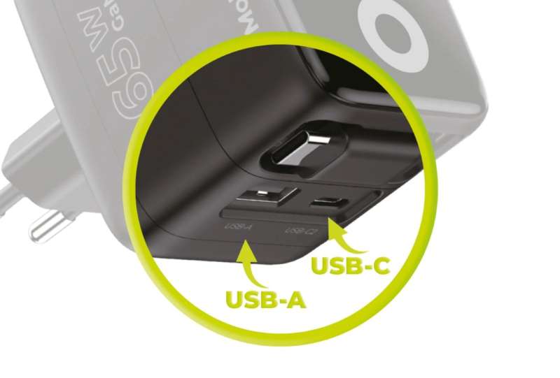 Mobile Origin 65W GaN Display Charger PW3 - USB-C Self-Retracting Cable+USB-C+USB-A Black