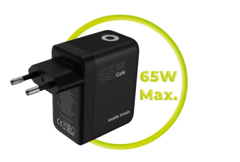 Mobile Origin 65W GaN TFT Display Charger PW20 - 2x USB-C + USB-A Black