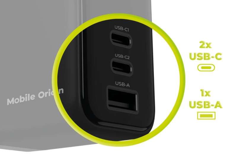 Mobile Origin 65W GaN TFT Display Charger PW20 - 2x USB-C + USB-A Black