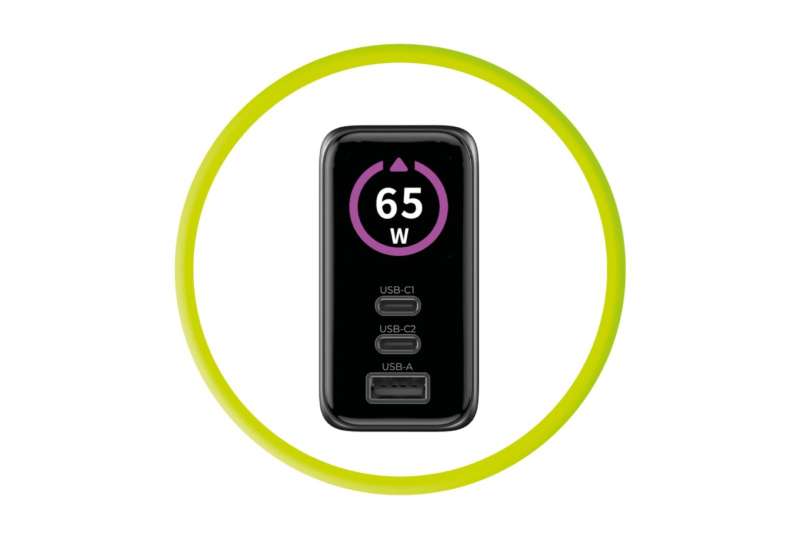 Mobile Origin 65W GaN TFT Display Charger PW20 - 2x USB-C + USB-A Black