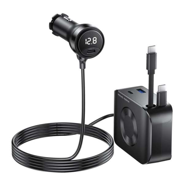 Mobile Origin 75W 5in1 Car Charger CA23 - 2x USB-C + USB-A Port, 2x USB-C cable Black