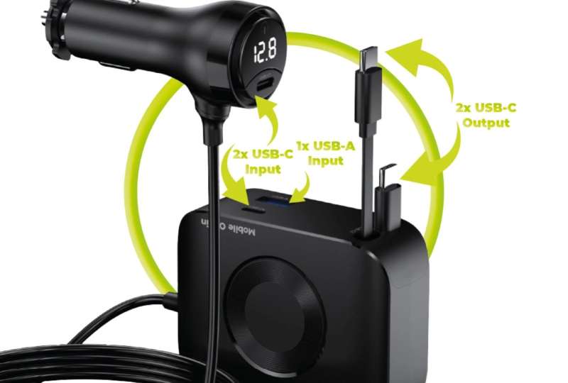 Mobile Origin 75W 5in1 Car Charger CA23 - 2x USB-C + USB-A Port, 2x USB-C cable Black