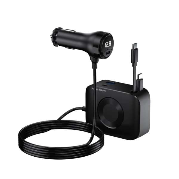 Mobile Origin 75W 5in1 Car Charger CA23 - 2x USB-C + USB-A Port, 2x USB-C cable Black