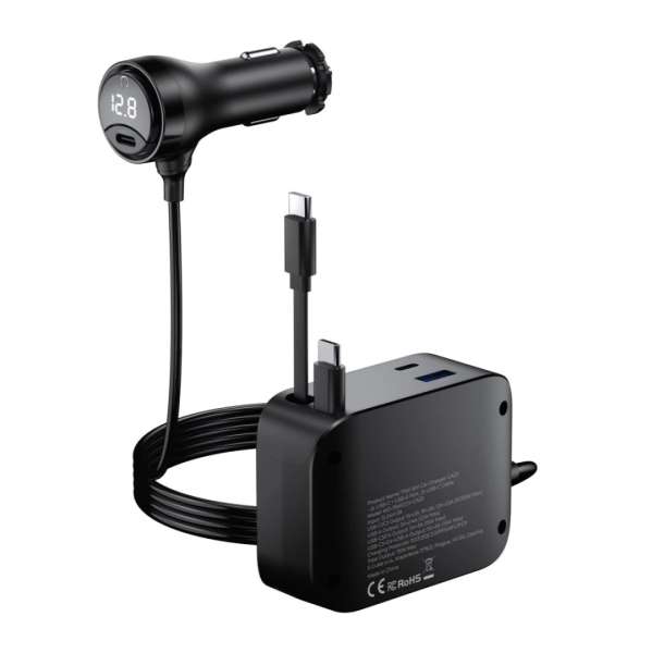 Mobile Origin 75W 5in1 Car Charger CA23 - 2x USB-C + USB-A Port, 2x USB-C cable Black
