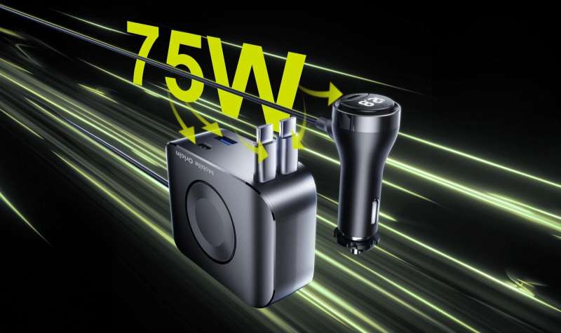 Mobile Origin 75W 5in1 Car Charger CA23 - 2x USB-C + USB-A Port, 2x USB-C cable Black