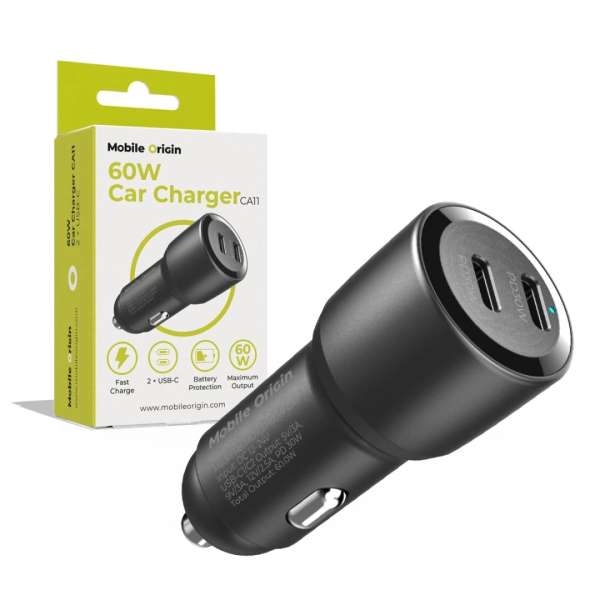 Mobile Origin Car Charger 60W 2 USB-C CA11 Black