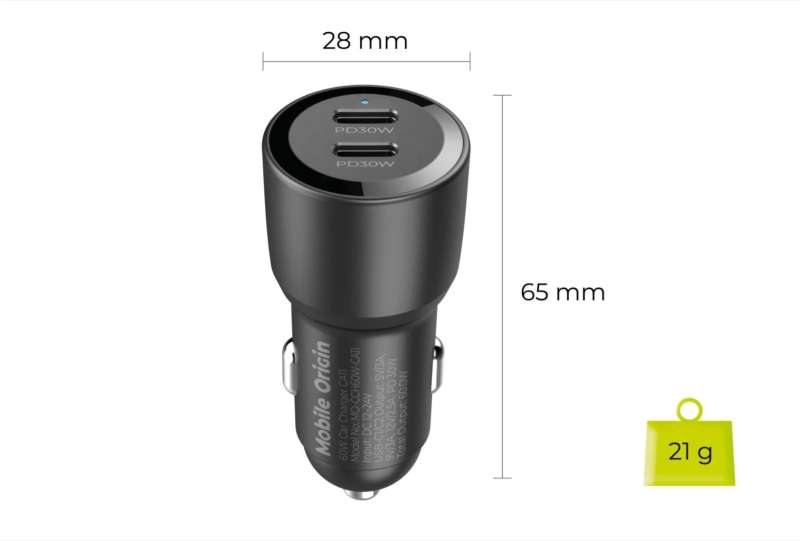 Mobile Origin Car Charger 60W 2 USB-C CA11 Black